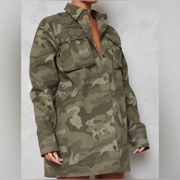 Oversized Multi Pocket Camo Cargo Shirt Dress - Picture 2 of 8
